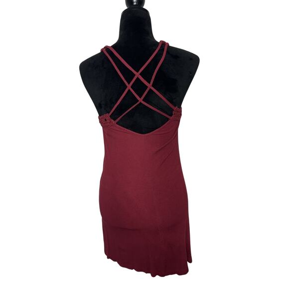 Forever 21 Tank Top Crochet Trim Strappy Back Red Sz.Small Y2K Long Length Boho - Picture 3 of 7